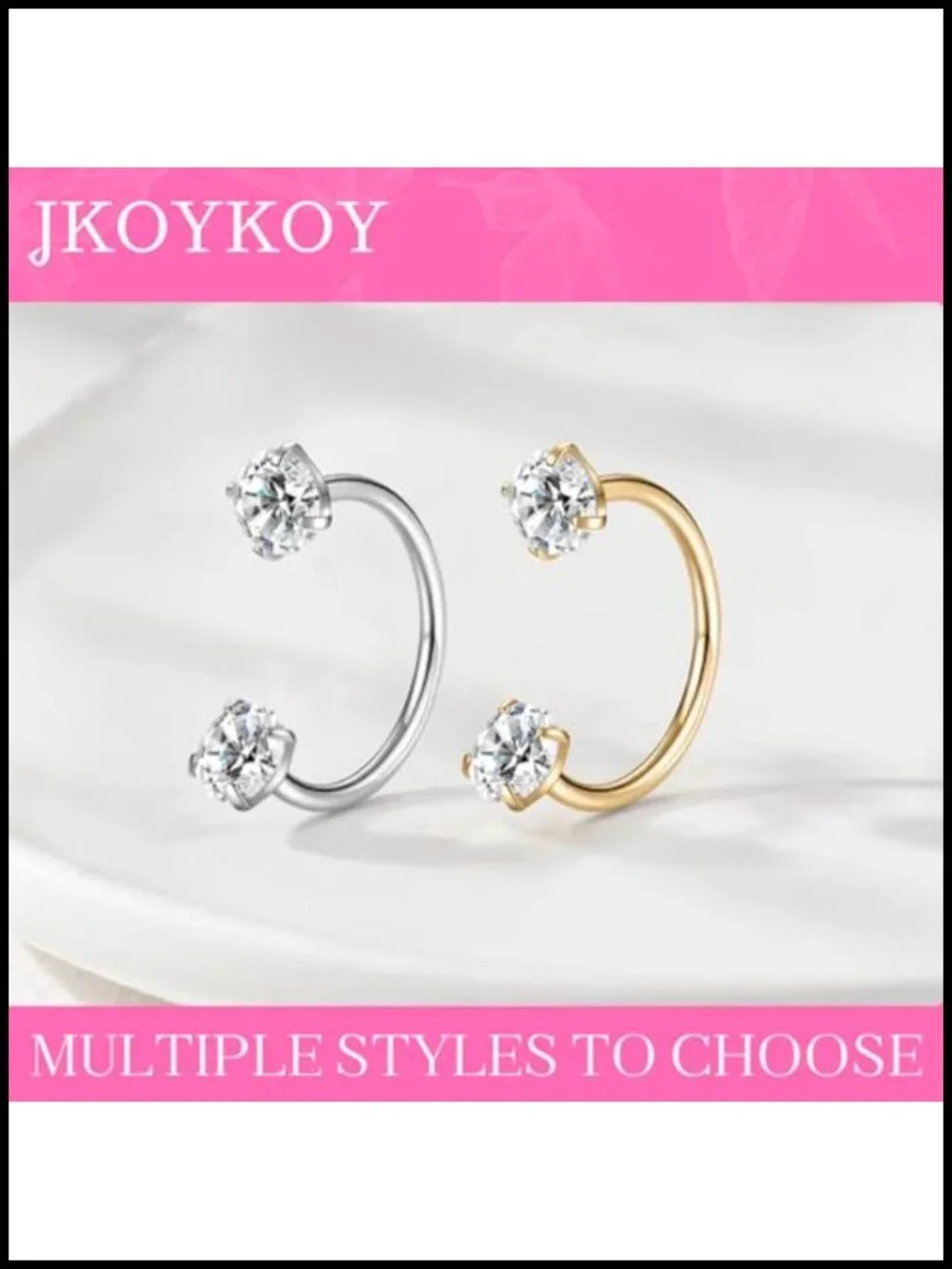 G23 Titanium Horseshoe Nose Ring with CZ, 20G Internally Threaded